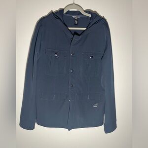 Moosejaw Jacket Lightweight Navy Blue Hood Pockets Size Medium Mens EUC